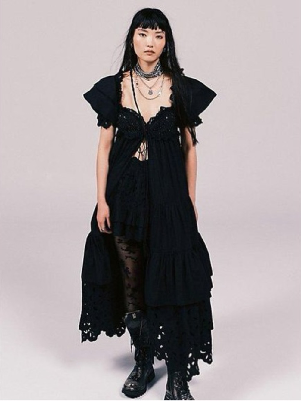 Free People Bali Moonlit Bride Cape/Dress In black- SIZE XS